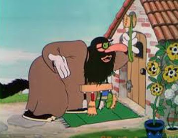A censored scene from "The Three Little Pigs" featuring the Big Bad Wolf as a Jewish peddler.